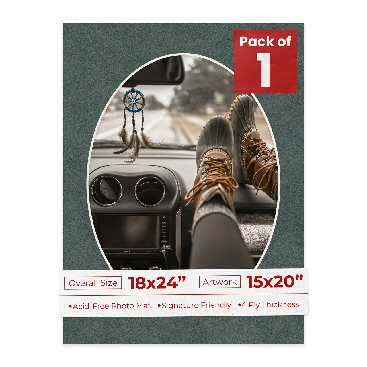 Dark Grey Suede Mat Board for 18x24 Frames - Oval Opening for 15x20 Photos